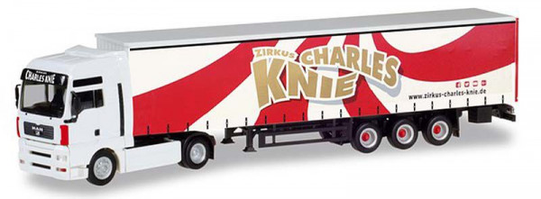 Herpa 310154 - MAN TGA XXL Gardinenplanen-Sattelzug "Zirkus Charles Knie"