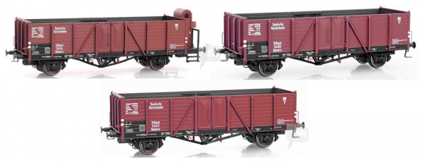 Exacttrain 20150 - DRG Set offene Güterwagen "Villach" 3-teilig Ep. 2, 1x mit und 2x ohne Bremserha