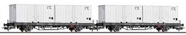 Tillig 70056 - DR Set 2-teilig Containertragwagen Post aa-t/12,8 Ep. 4, beladen mit je 2 20`Containe