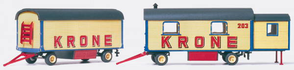 Preiser 21051 - Wohnwagen 6mtr. mit Auszug und Packwagen 6mtr. "Circus Krone", Bausatz
