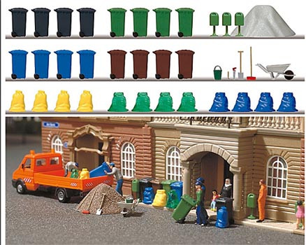 Busch 1136 - Müll-Set 16 Mülltonnen in verschiedenen Farben