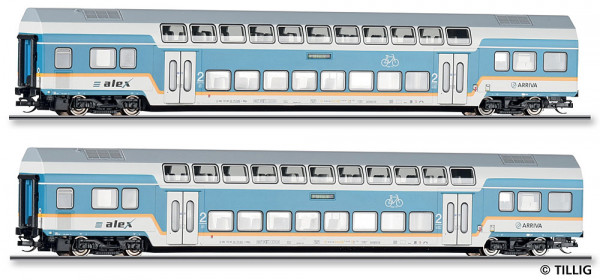 Tillig 01130 - DB AG Set 2-teilig Reisezugwagen „alex“ der DLB GmbH, bestehend aus zwei Doppelstockw