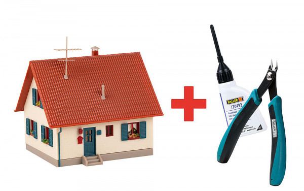 Faller 195602 - FALLER Promotion-Set Bastelhaus (creme/rot) inkl. Kleber 170490 und 170688 Spezial-S