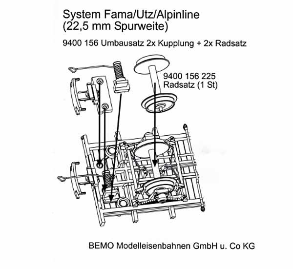 Bemo 9400156 - Umbausatz Kupplung und Radsatz für Fama/ Utz/ Alpinline