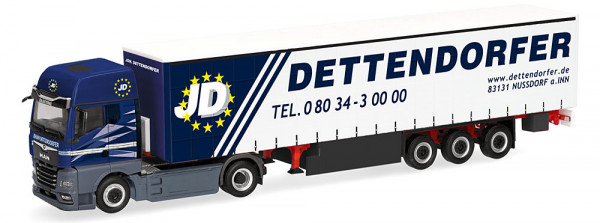 Herpa 321822 MAN eTGX GX Gardinenplanen-Sattelzug "Dettendorfer"