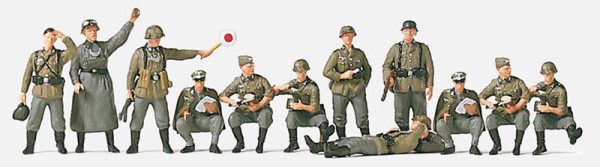 Preiser 16501 - Rastende Infanterie Feldgendarmen Deutsches Reich 1939-45 12 unbemalte Miniaturfigur