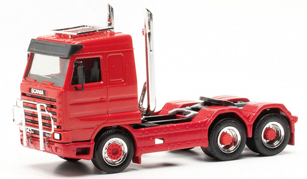 Herpa 316743 - Scania 143 Streamline 3-achs Solozugmaschine mit Dachträger und Pipes, rot