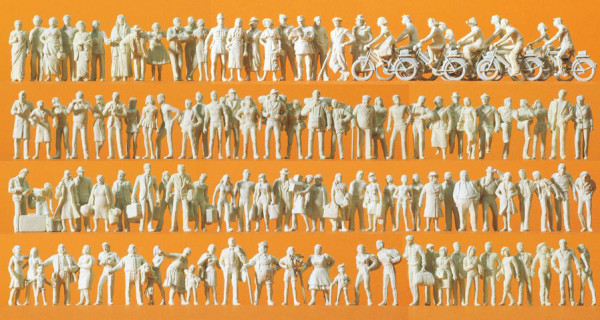 Preiser 16337 - Reisende und Passanten 120 unbemalte Miniaturfiguren Bausatz Materialfarbe weiß