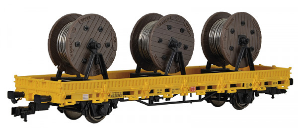 Kibri 26269 - Niederbordwagen mit 3 Kabelrollen Gleisbau, Fertigmodell