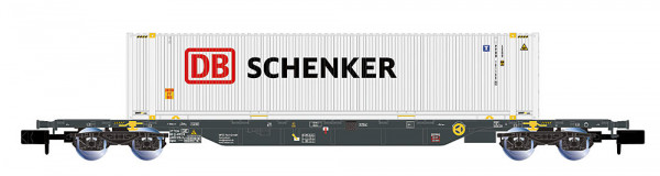 Arnold HN6744 - 4-achs. Containerwagen Sgnss, graue Farbgebung, beladen mit 45´-Container „DB Schenk