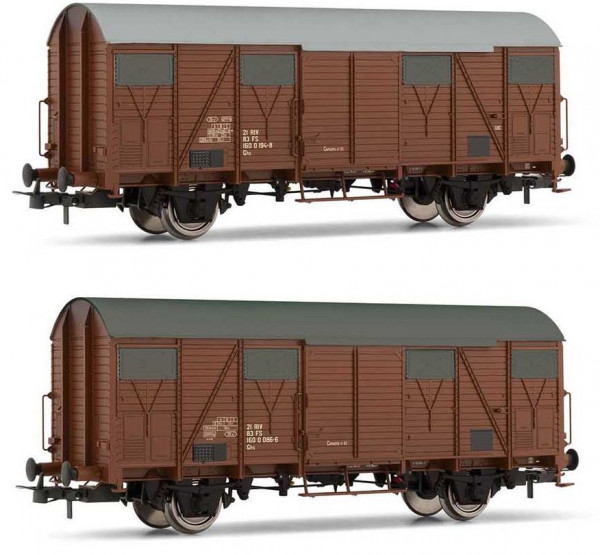 Rivarossi HR6507 - FS Set gedeckte Güterwagen Gs 2-teilig braun Ep.4-5, Bretterwände