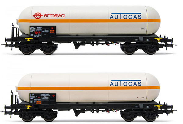 Rivarossi HR6511 - FS Set Gaskesselwagen 2-teilig Zagkks 4-achsig Ep.5, 1x "ermewa Autogas", 1x Auto