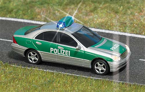 Busch 5630 - Polizei Mercedes C-Klasse T-Modell Fahrzeug betriebsfertig mit Blaulichtbalken und elek