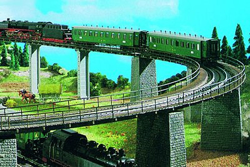 Vollmer 42547 - Trogbrücke gebogen 376 mm lang 760 mm Kreis-Durchmesser mit 2 Brückenauflagen Fahrba