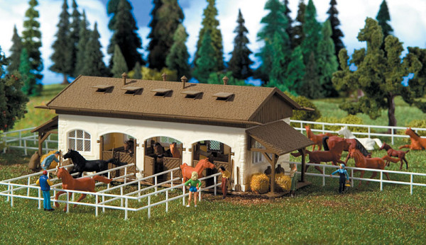 Vollmer 43790 - Reitstall mit Pferdekoppel und Pferden