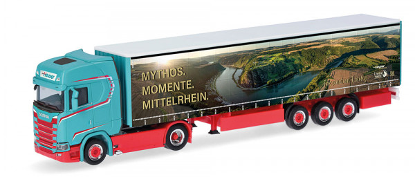 Herpa 321280 - Scania CS 20 HD Gardinenplanen-Sattelzug "Spedition Heuser Im/Tal der Loreley"