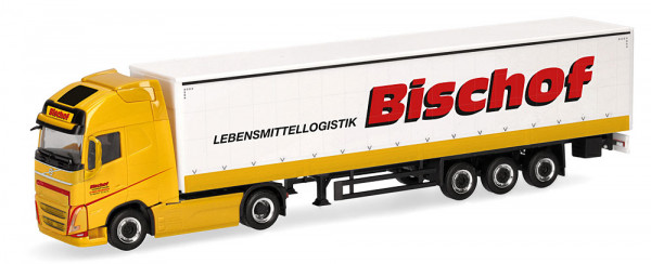 Herpa 319348 - Volvo FH GL XL electric Gardinenplanen-Sattelzug mit Bordwänden "Bischof" (A)