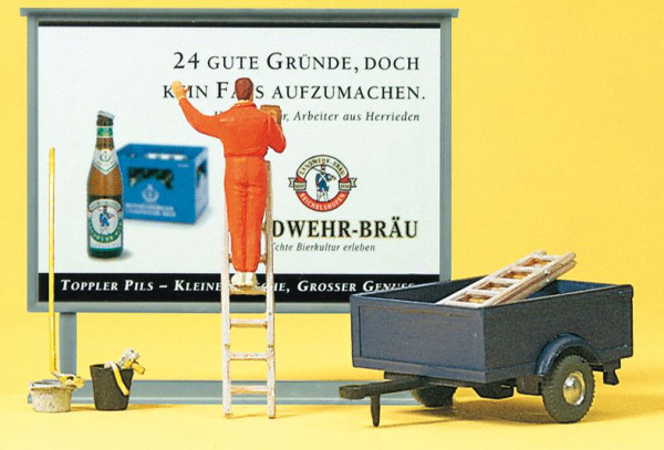 Preiser 10526 - Plakatkleber auf Leiter, Plakattafel, Anhänger