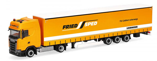Herpa 322164 - Scania CS 20 Hochdach Lowliner-Gardinenplanen-Sattelzug 15m "FriedSped"
