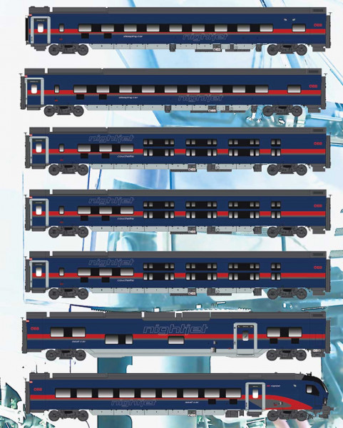 LSmodels MW2403AC - ÖBB Set 7-teilig Nachtzugwagen "NightJet" Ep.6 - incl. Innenbeleuchtung - Wechsl