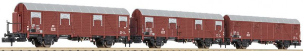 Liliput 260146 - DB Set 3-teilig gedeckter Güterwagen Glmhs 50 braun Ep.3, mit Bretterwänden und Bre