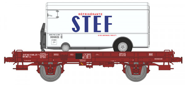 REE WB-652 - SNCF Flachwagen UFR Mono-Porteur Ep.4, Scheibenräder, beladen