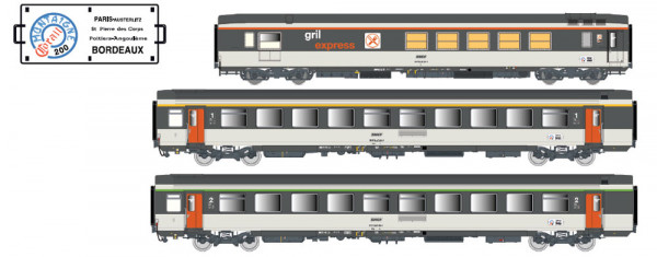 LSmodels 41997 - SNCF Set 3-teilig Personenwagen GE+Vtu A10+B11 Corail Farbgebung Ep.4, Logo encadre