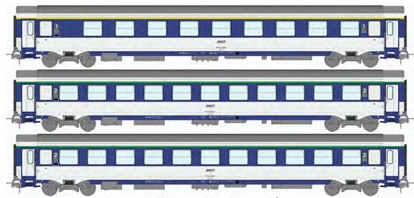 REE JM-033 - SNCF Set 3-teilig Corail Schlafwagen VU blau/weiss Ep.4-5, Logo encadre