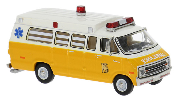 Brekina 18309 - Dodge B200 Ambulance gelb/weiß "Berwyn"