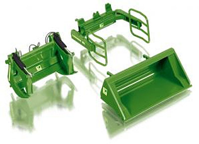 Wiking 077381- Frontlader Werkzeuge Set A John Deere grün