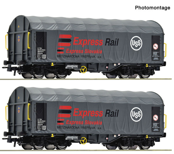 Roco 6600455 - PRIV 2er Set Schiebeplanenwagen Express Rail E6
