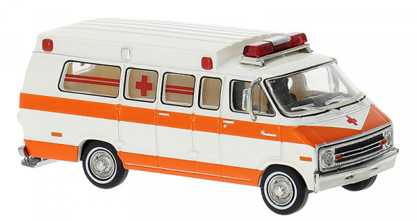 Brekina 18300 - Dodge B 200 Ambulance weiß/dunkelorange rotes Kreuz 1975