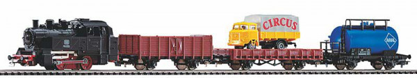 Piko 57113 - Start-Set DB Güterzug Dampflok mit Tender + 3 Güterwagen, mit Bettungsgleis