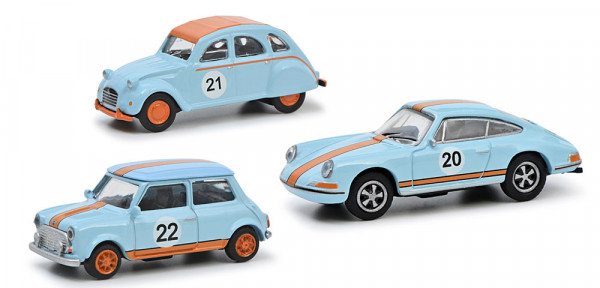 Schuco 452671600 - Set "Vintage Racing" hellblau/orange 3-teilig