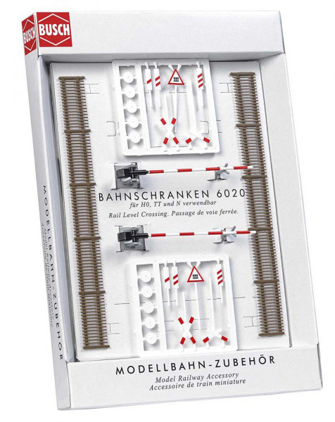 Busch 6020 - Set Der Bahnübergang für Nebenstrecken 2 Schranken, 2 Drehkreuze, Verkehrsschilder, Zäu