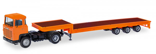 Herpa 321730 BASIC Scania 141 Tieflade-Sattelzug orange