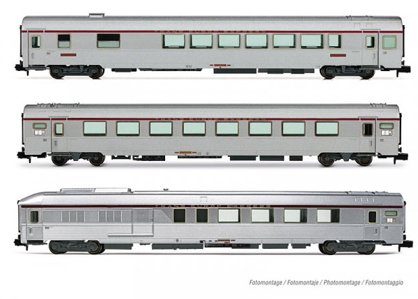 Arnold HN4500 - SNCF, 3-tlg. Set TEE-Wagen „Mistral“, Nizza - Paris, bestehend aus 1 x Vru + 1 x A8t
