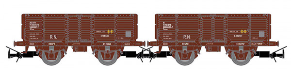 Electrotren HE6095 - RENFE, 2-tlg. Set 2-achs. offener Güterwagen, beladen mit Tabaksäcken, oxidrote