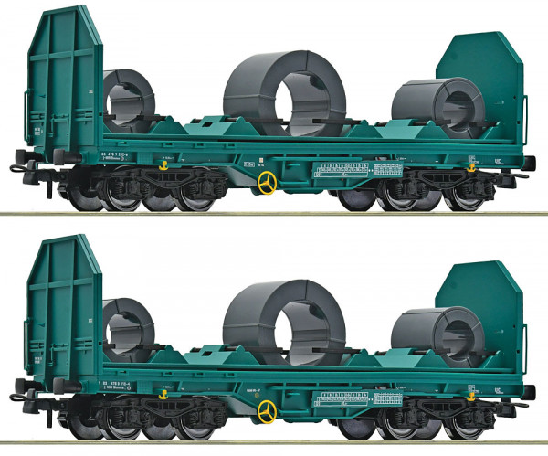 Roco 6600181 - FS Set 2-teilig Coil-Transportwagen ohne Hauben, Shmmns, türkis Ep.4-5