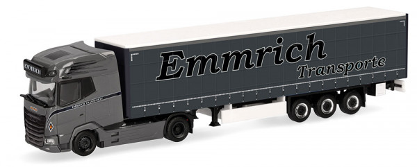 Herpa 320474 - DAF XG+ Gardinenplanen-Sattelzug "Emmrich Transporte"