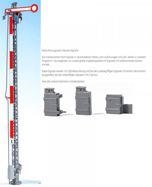Weinert 01125 - Hauptsignal zweiflügelig gekuppelt HP0/HP2 am 8m Mast, 92mm hoch, 2 Servo Motoren
