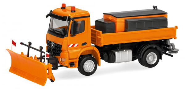Herpa 321853 Mercedes-Benz Arocs S 18 Dreiseitenkipper-LKW 2achs mit Streuaufbau, kommunalorange