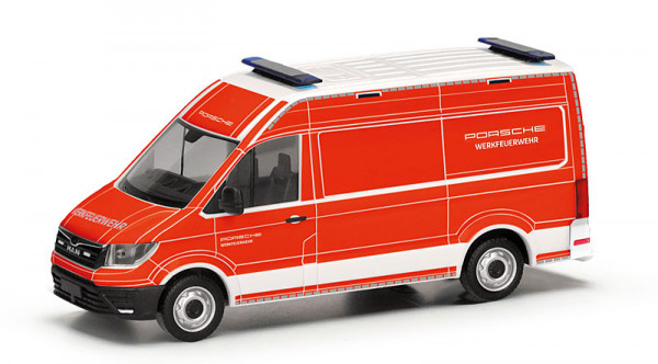 Herpa 098540 - MAN TGE Kasten Hochdach "Werkfeuerwehr Porsche Stuttgart"