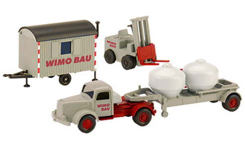PMS 246557 - Set WiMo-Bau: Ausgabe 1 MB L 5000 S Zement-Sattelzug, Gabelstapler und Bauwagen
