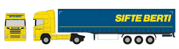Herpa 961721 - Scania R 04 Topline Gardinenplanen-Sattelzug "Sifte Berti"