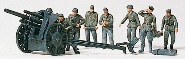 Preiser 16514 - Leichte Feldhaubitze 10,5 cm leFH 18 im Gefecht 8 Kanoniere mit Zubehör Deutsches Re