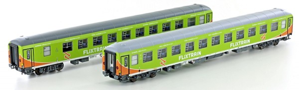 LSModels 46014 - Flixtrain Set Liegewagen Bvcmz248.5 2.teilig grün/orange Ep.6, Dach/Fenster grau