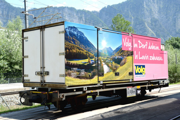 Bemo 9469169 - RhB Lb 7859 Tragwagen mit Volg-Container "Lavin"