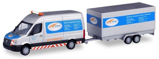 Herpa 095068 - VW Crafter Kasten Hochdach mit Tandem-Koffer-Anhänger "SABA Transportservice"