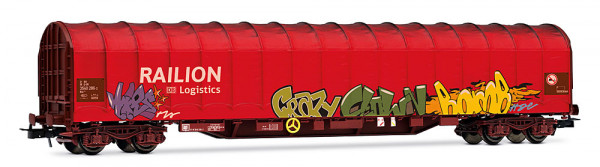 Rivarossi HR6680 - DB AG Schiebeplanenwagen Rils verkehrsrot Ep.5-6, "Railion", mit Graffiti